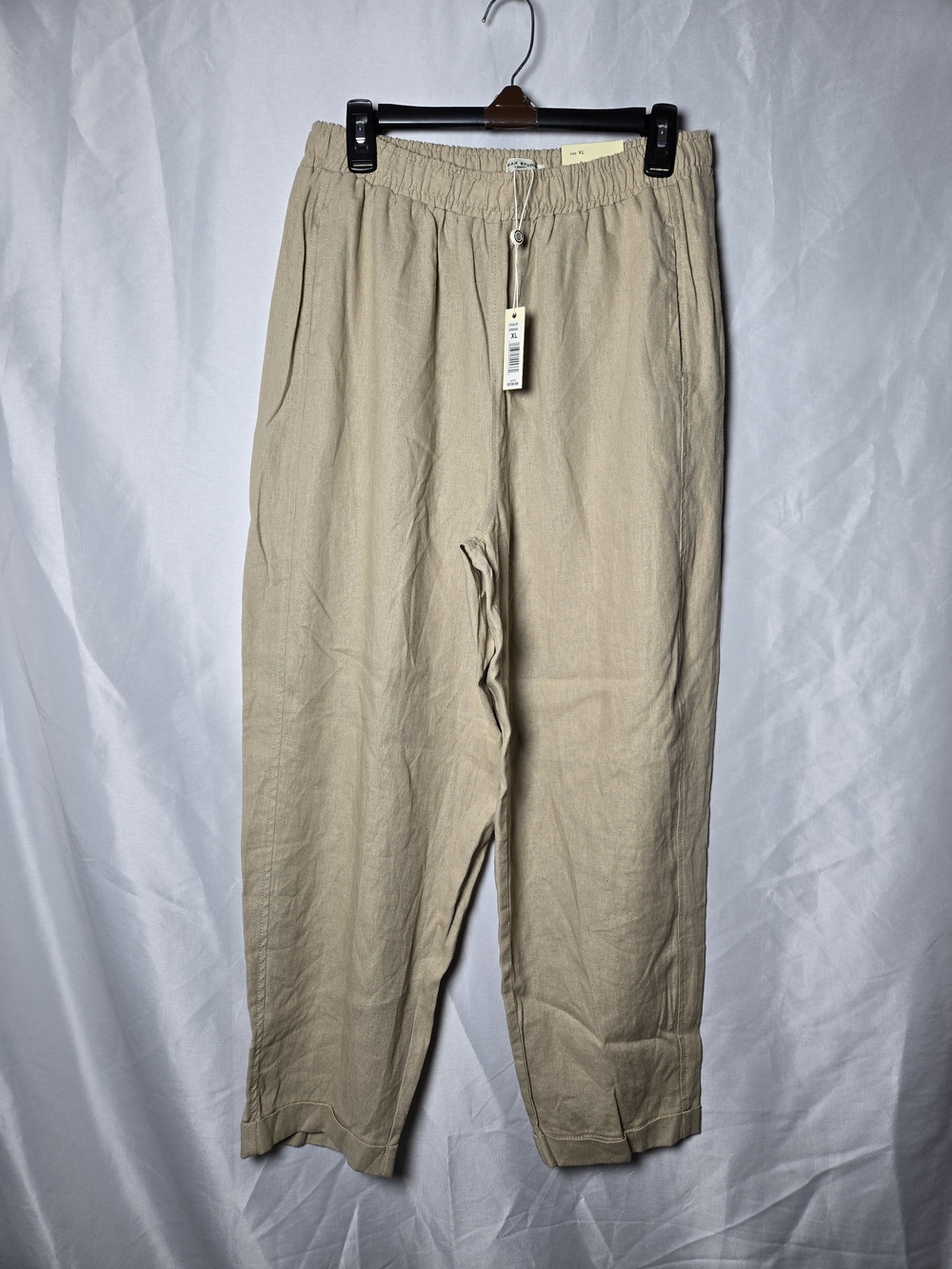Max Studio Barrel Wide-Leg Linen-Blend Pants in Beige